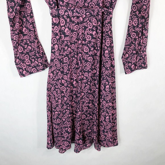 Nanette Lepore Size 6 Dress Pink Black Floral Knee Length Tie Waist Pintuck 1361 - Picture 3 of 9